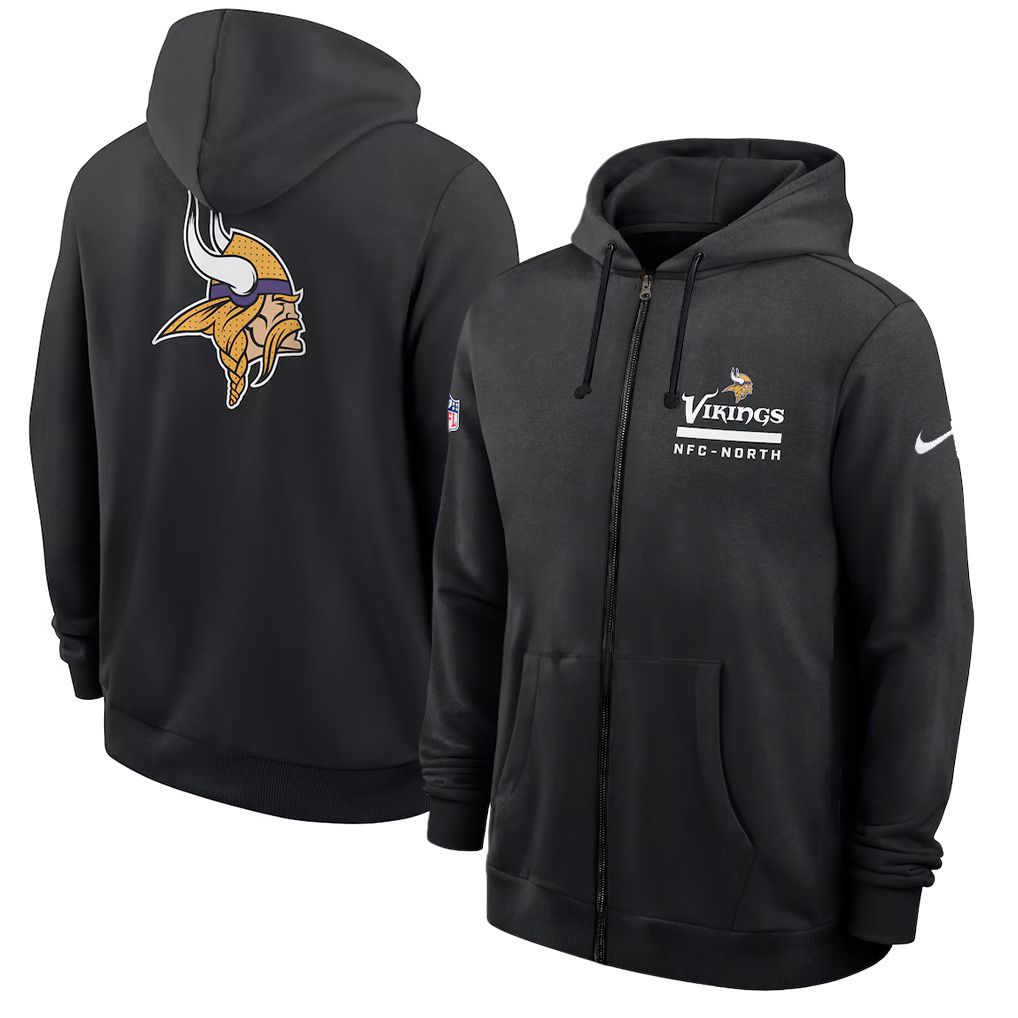 Men 2026 NFL Minnesota Vikings zip-up hoodie black 01